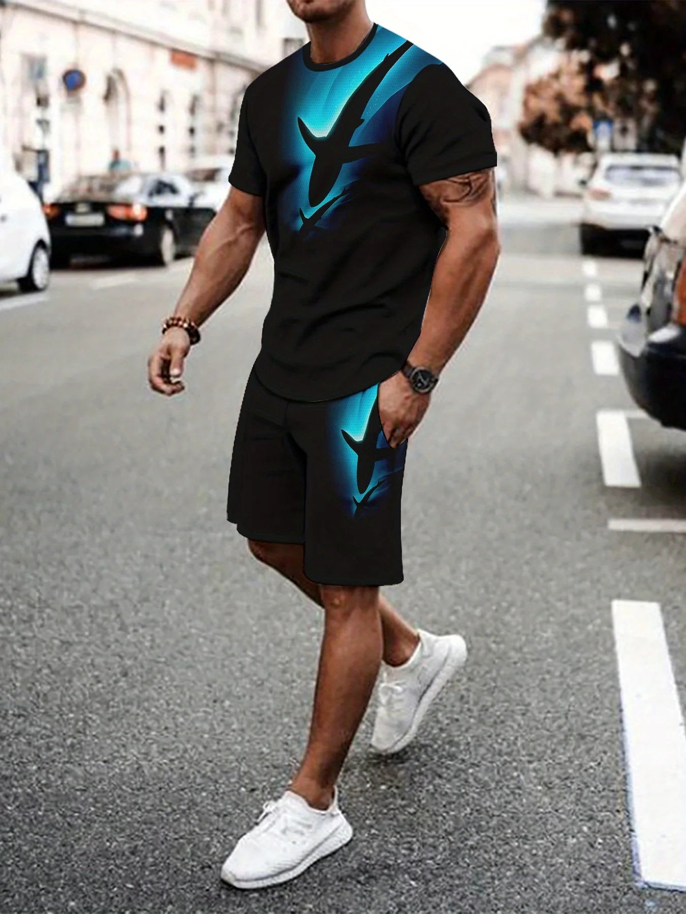 Sports Suit Breathable Outdoor Casual Men's T-Shirt and Pants Suit Summer