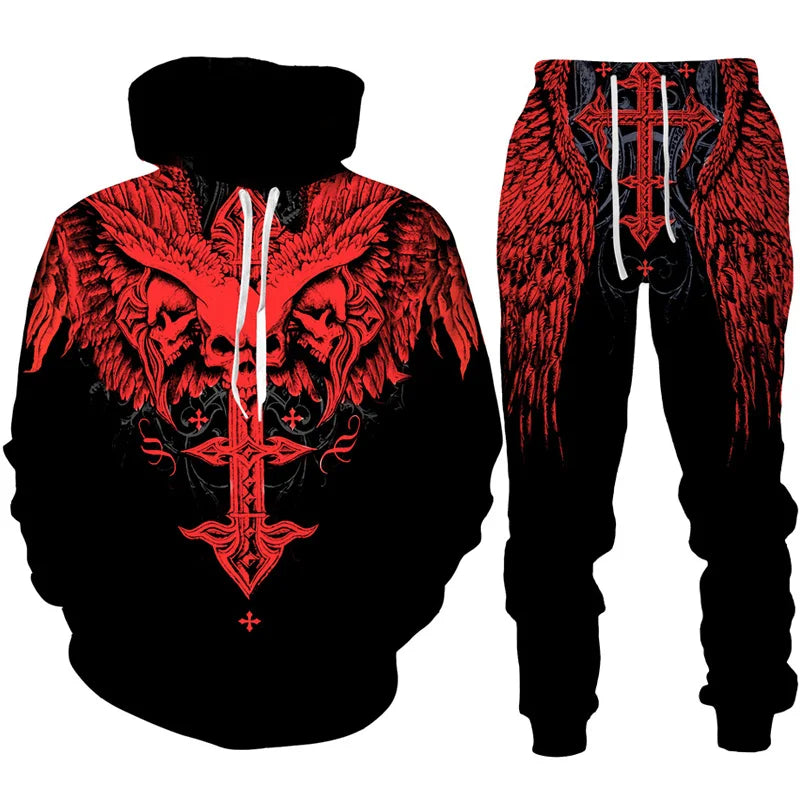 Men Hoodie & SET Tracksuit Gothic Skull Tattoo 3D Printed Fashion