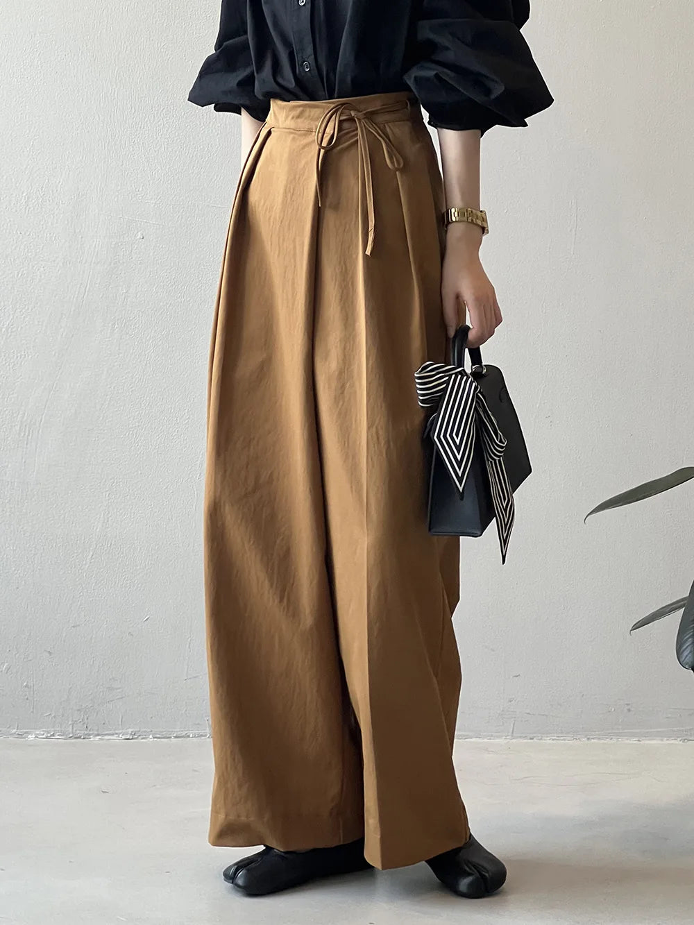 Women Casual Wide Leg High Waist Pants Fashion Clothes Black Brown Pants Female