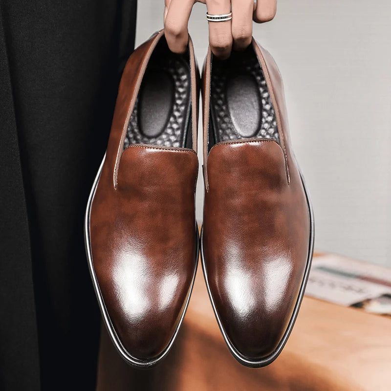 Business Formal Slip-On Leather Shoes Men's Casual Moccasins Black Wedding Shoes