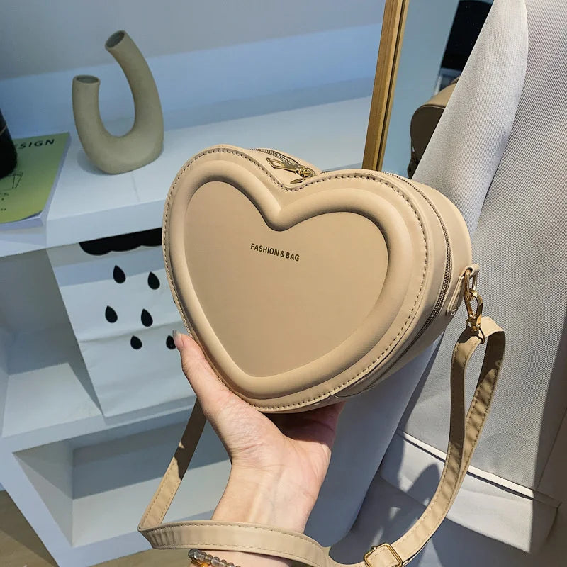 Solid Color Pu Leather Shoulder Bags Heart Shape Crossbody