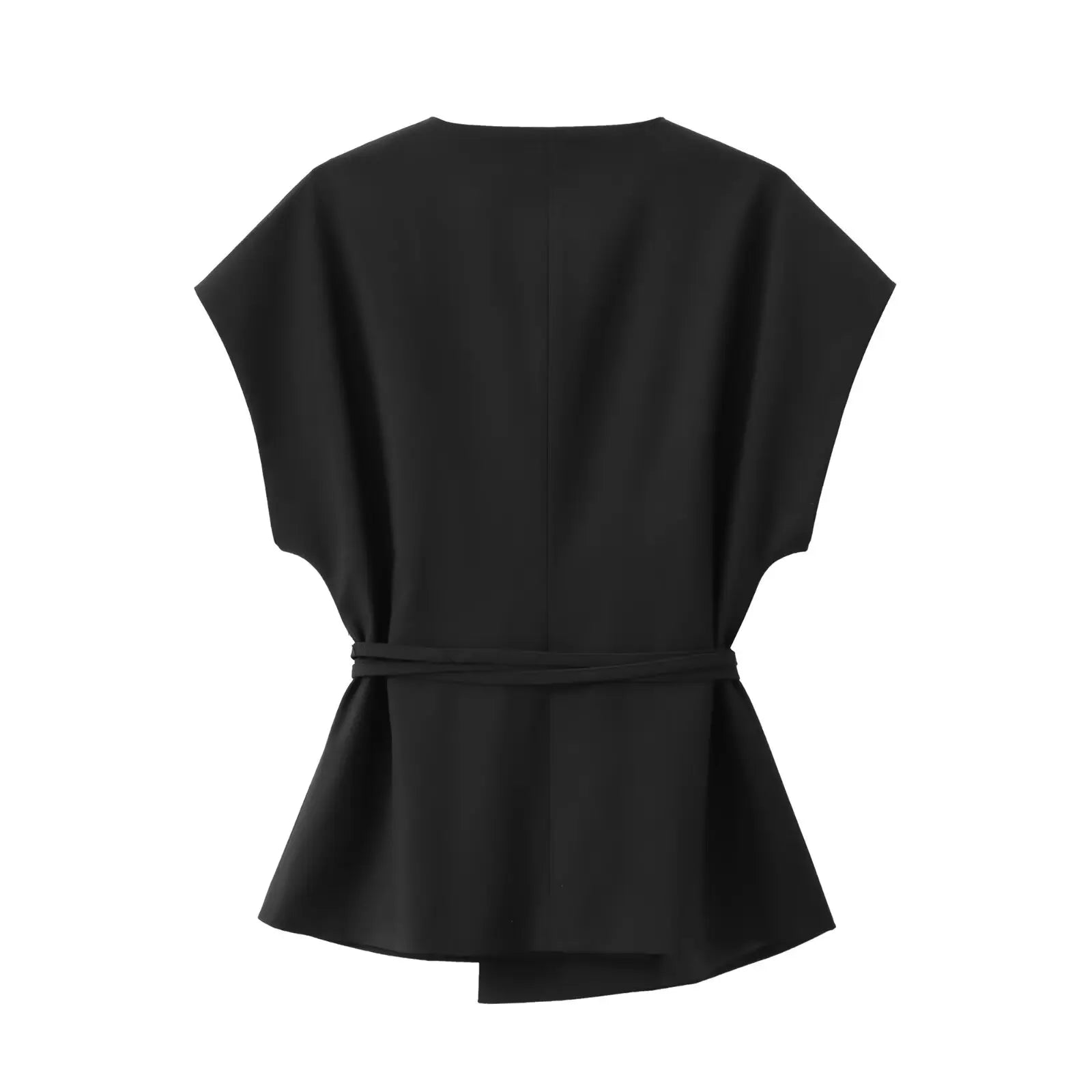 TFMLN Fashion Women's Trouser Suits V-Neck Top with Belt Straight Pants Sets