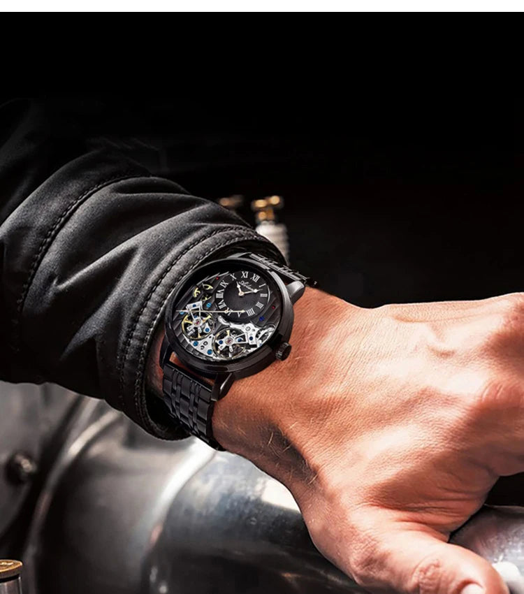 AILANG Top Brand Luxury Watch Men Automatic Luminous Black Clock Men