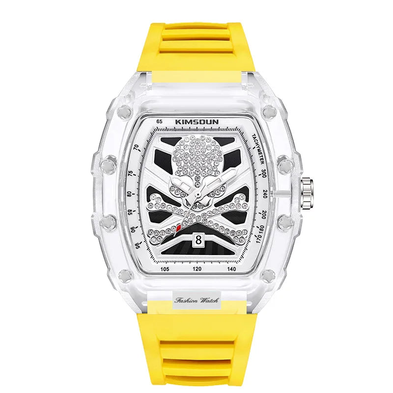 Aa fantastic watch, barrel shaped skull shaped transparent quartz watch