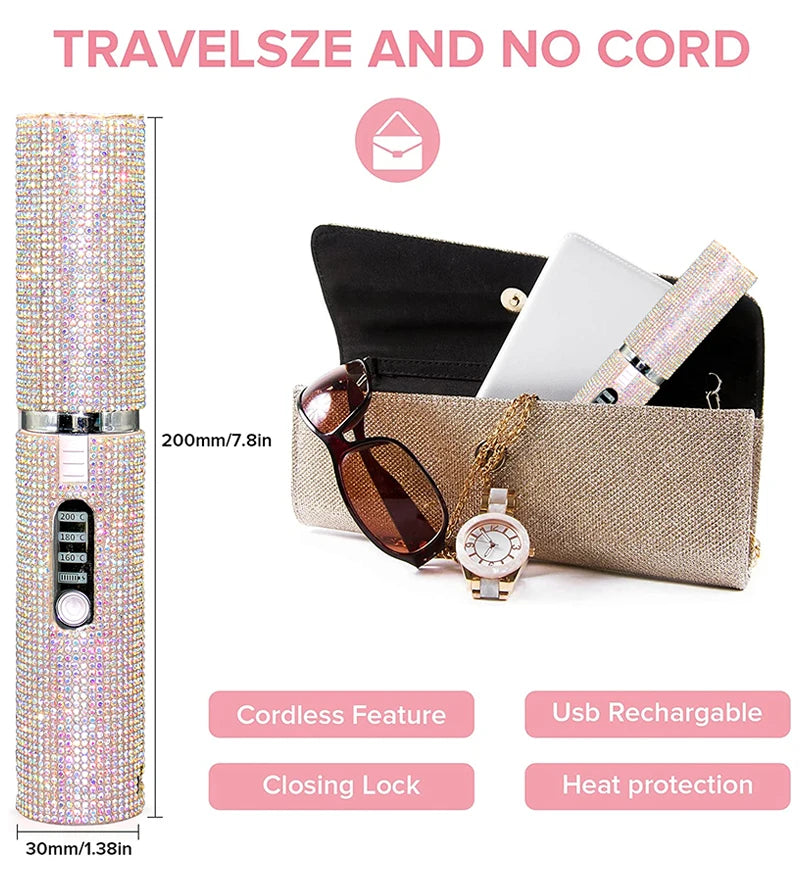 Electric USB Hair Straightener Curler Fashion Colored Diamond Design Wireless