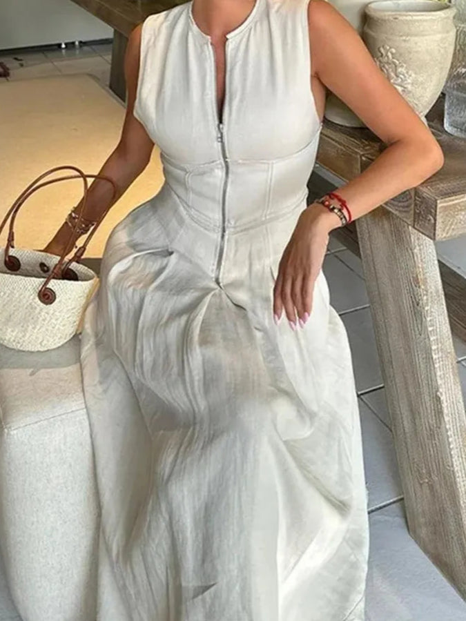 Long Dress Woman Pleated Sleeveless Summer Elegant Party Dresses for Women