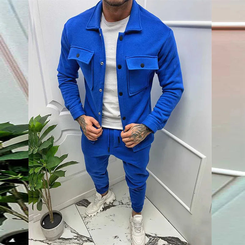 Men Set Autumn Fashion Jacket and Pants Two Piece Set Men's Suits