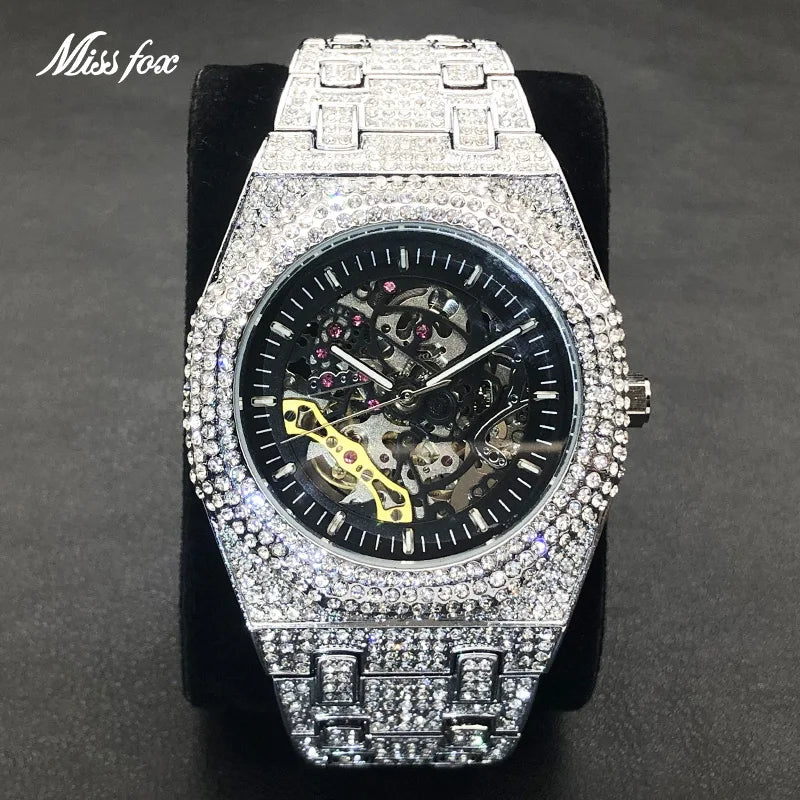 Luxury Full Ice Out  Hip Hop Tourbillon Watches Bling Diamond Gold Male