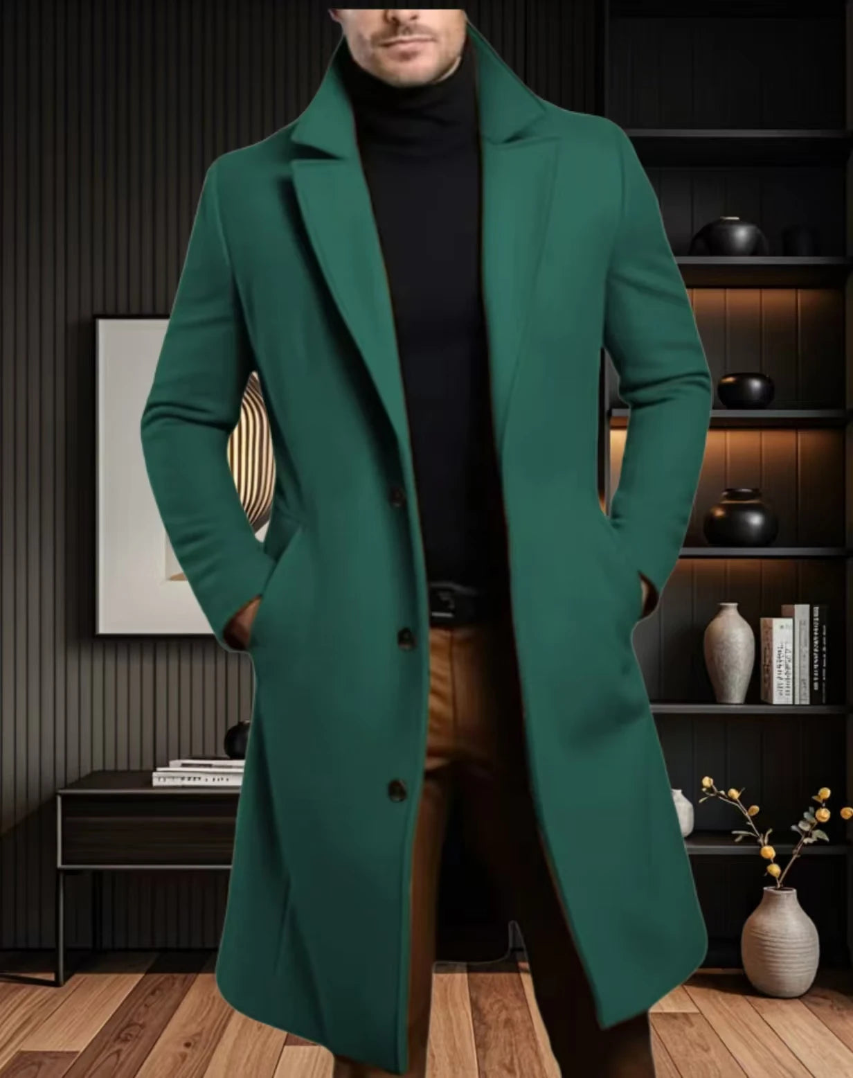 Men Coat Stylish Warm and Comfortable Black Trench