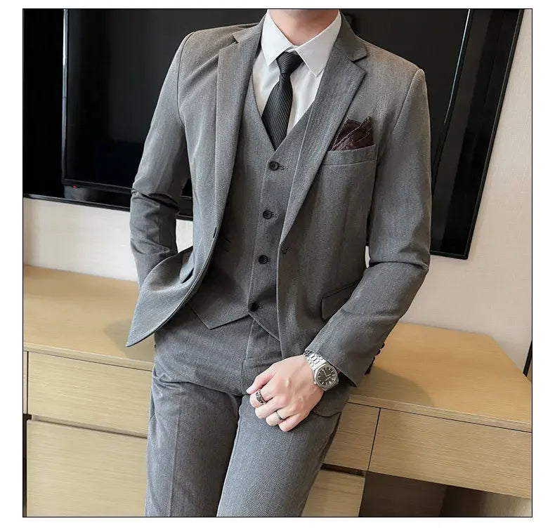 Black Mens Office Suit 3 Piece, Fashion Slim Fit Jackets and Vest with Trousers