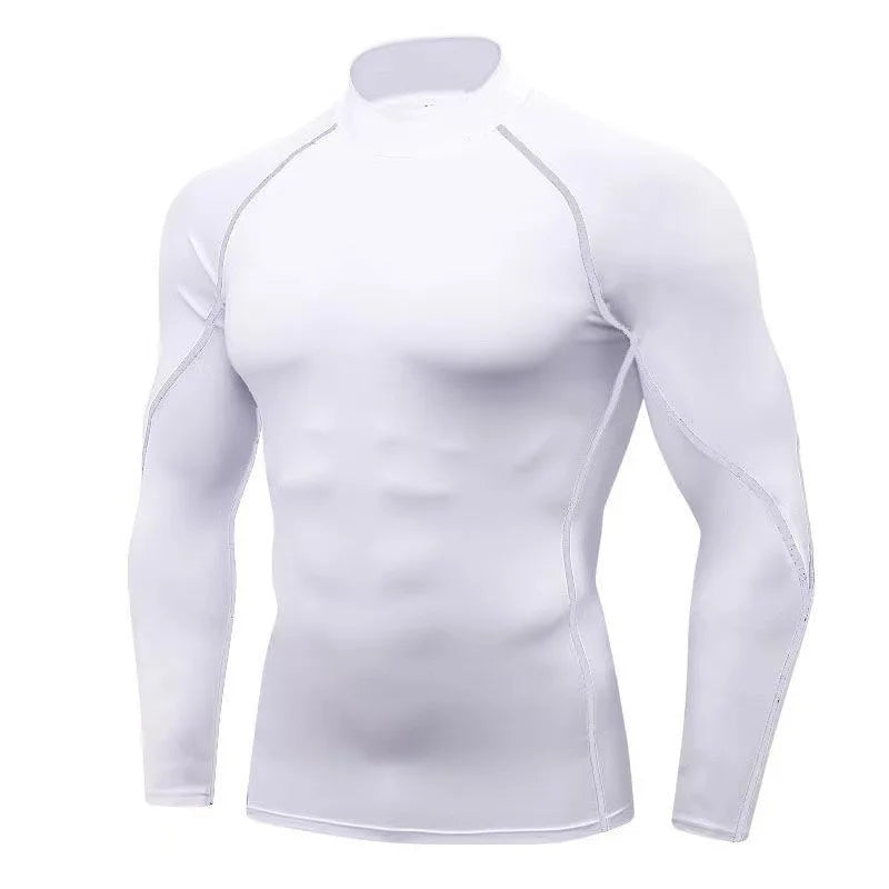 Men's Workout Compression Shirt Quick Dry Running T-shirt Turtleneck Long Sleeve