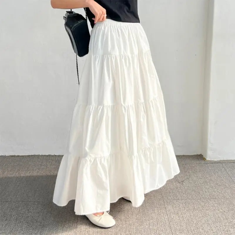 ZANZEA Women Casual Tiered Maxi Skirt Korean Fashion Elastic