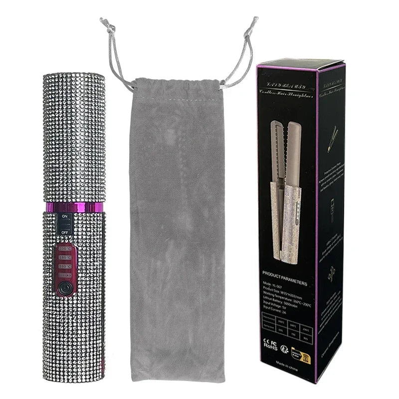 Electric USB Hair Straightener Curler Fashion Colored Diamond Design Wireless