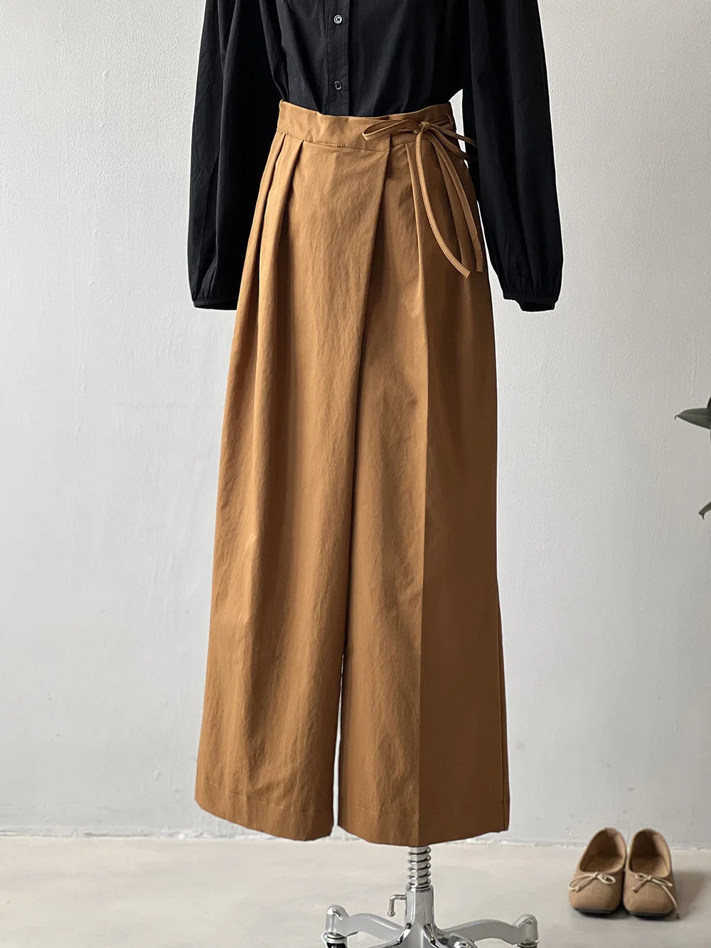 Women Casual Wide Leg High Waist Pants Fashion Clothes Black Brown Pants Female