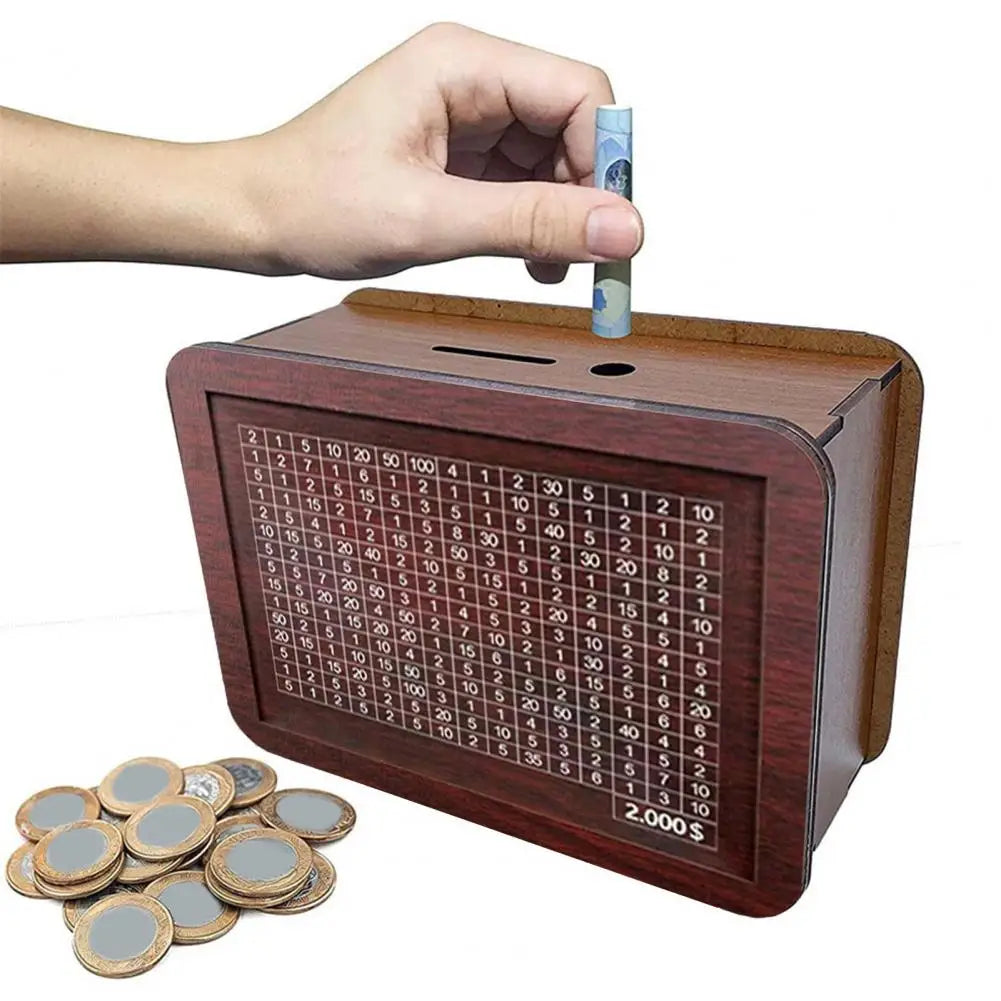 Money Box Wooden Piggy Bank with Reusable Money Box with Saving Goal