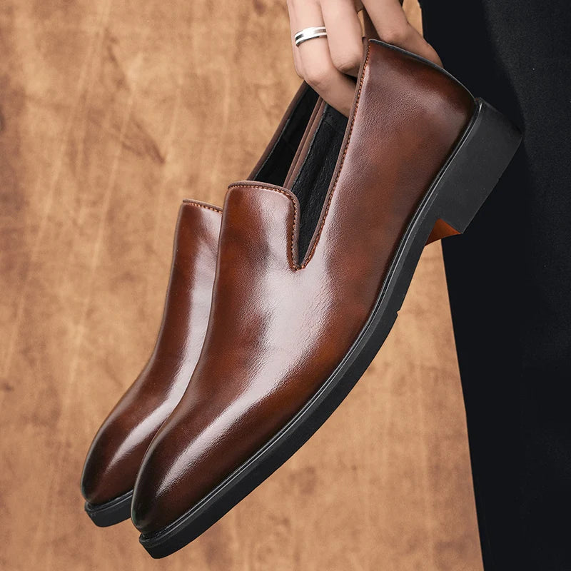 Business Formal Slip-On Leather Shoes Men's Casual Moccasins Black Wedding Shoes
