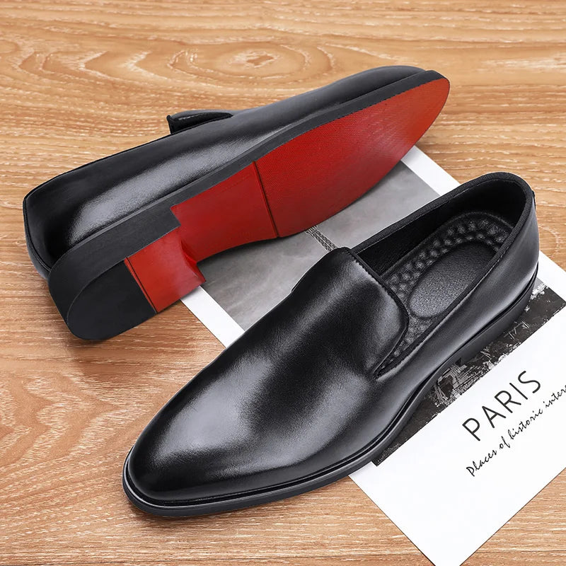 Business Formal Slip-On Leather Shoes Men's Casual Moccasins Black Wedding Shoes