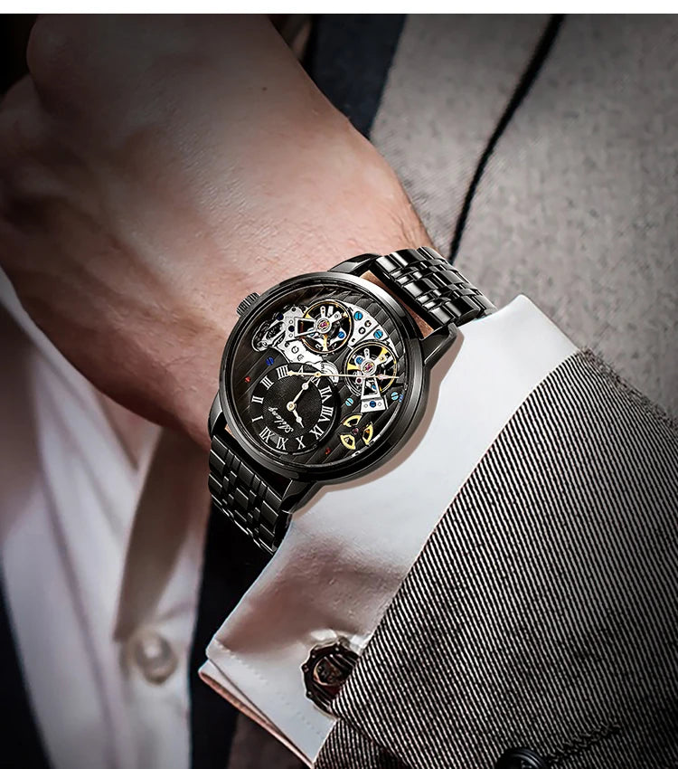 AILANG Top Brand Luxury Watch Men Automatic Luminous Black Clock Men