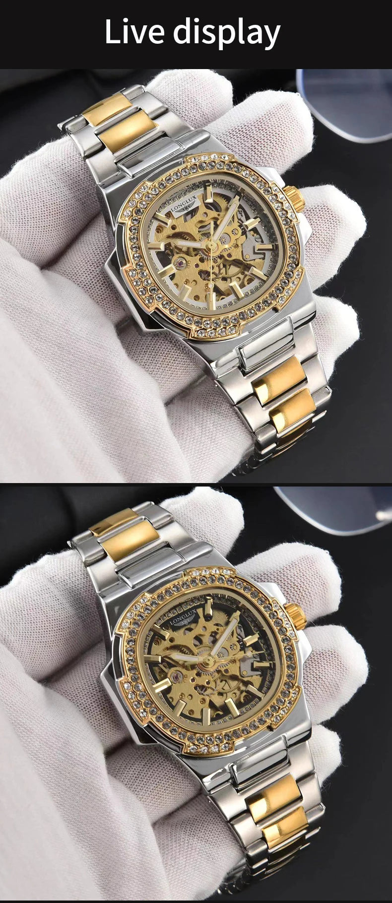 LONGLUX automatic man watch luxury stainless steel mechanical