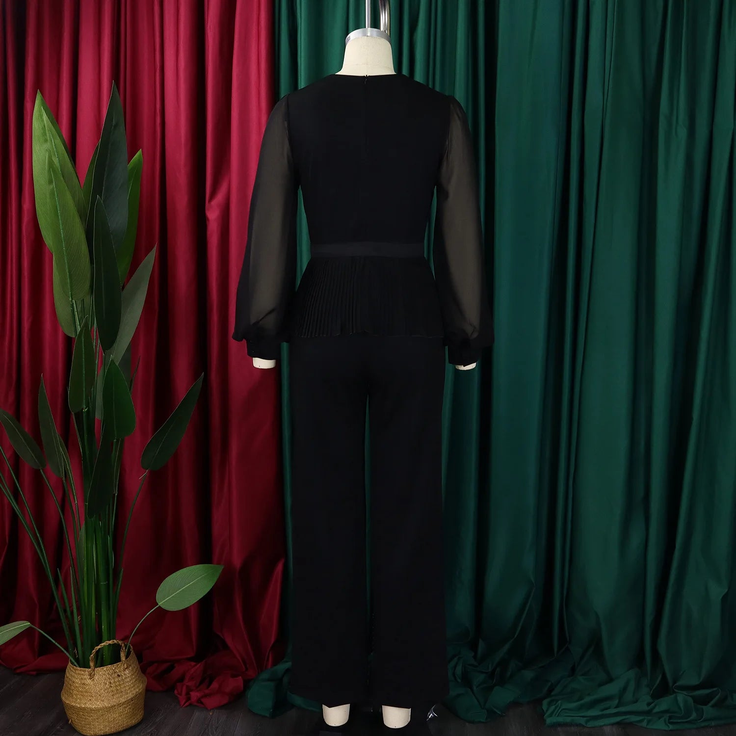 Suit Women High Waist Big Pants Set Lady Office Large Pantsuit