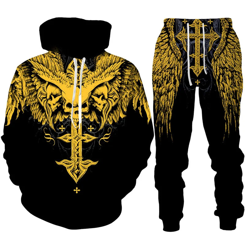 Men Hoodie & SET Tracksuit Gothic Skull Tattoo 3D Printed Fashion
