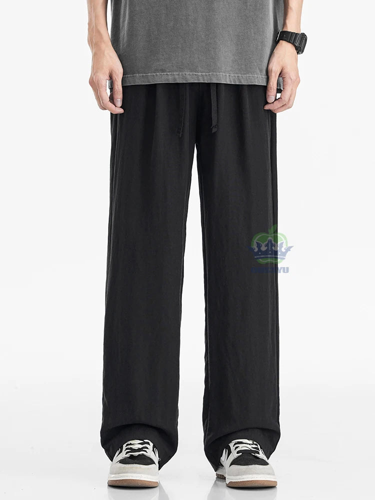Man's Casual Pants Men Elastic Waist Baggy Straight Wide Leg Jogger Breathable Trouser