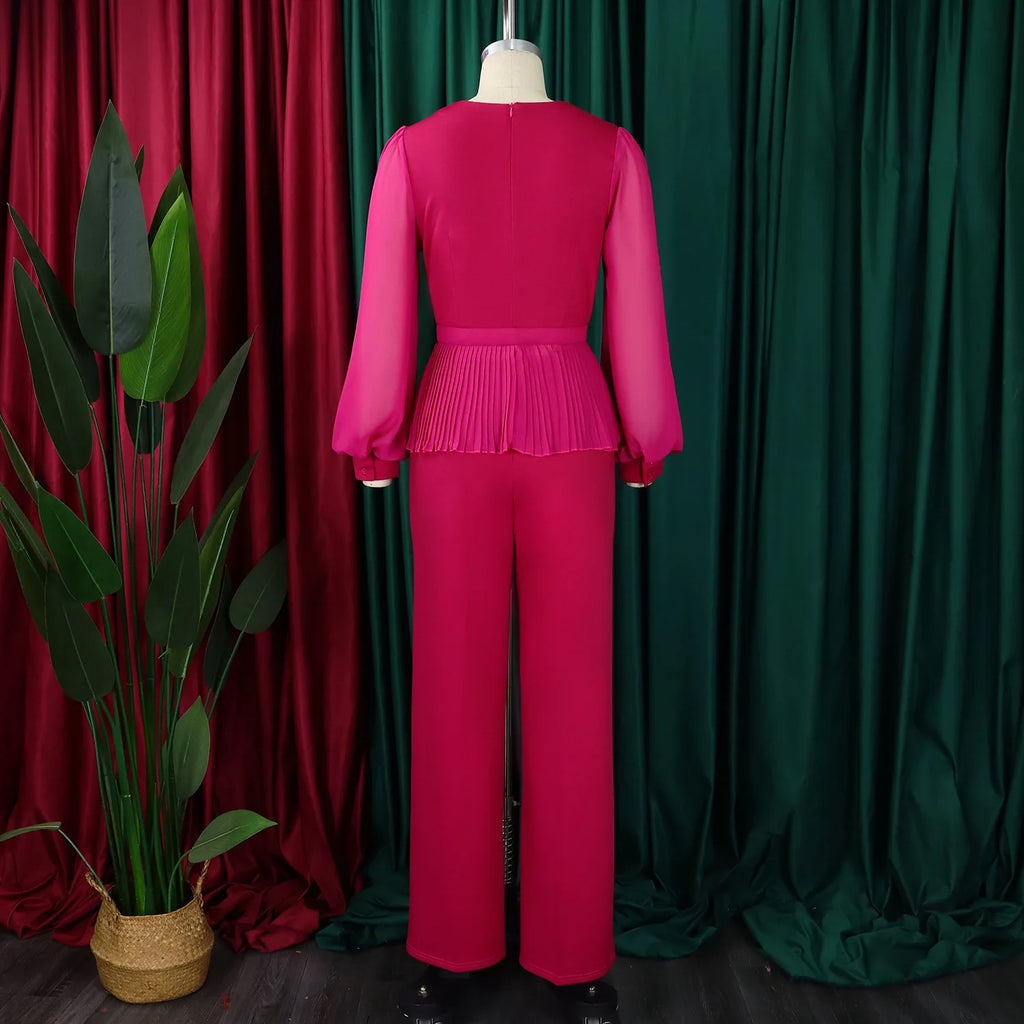 Suit Women High Waist Big Pants Set Lady Office Large Pantsuit