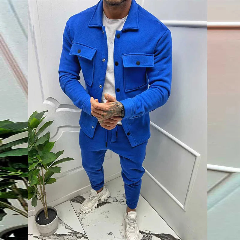 Men Set Autumn Fashion Jacket and Pants Two Piece Set Men's Suits