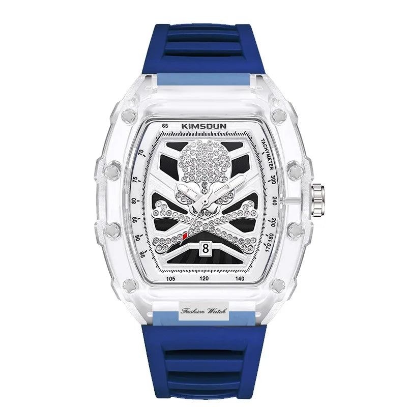 Aa fantastic watch, barrel shaped skull shaped transparent quartz watch