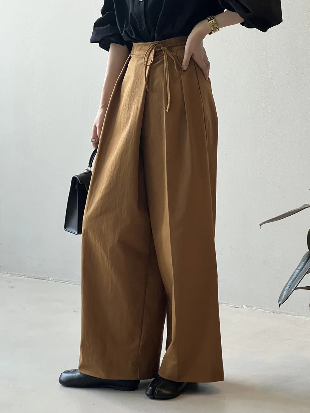 Women Casual Wide Leg High Waist Pants Fashion Clothes Black Brown Pants Female