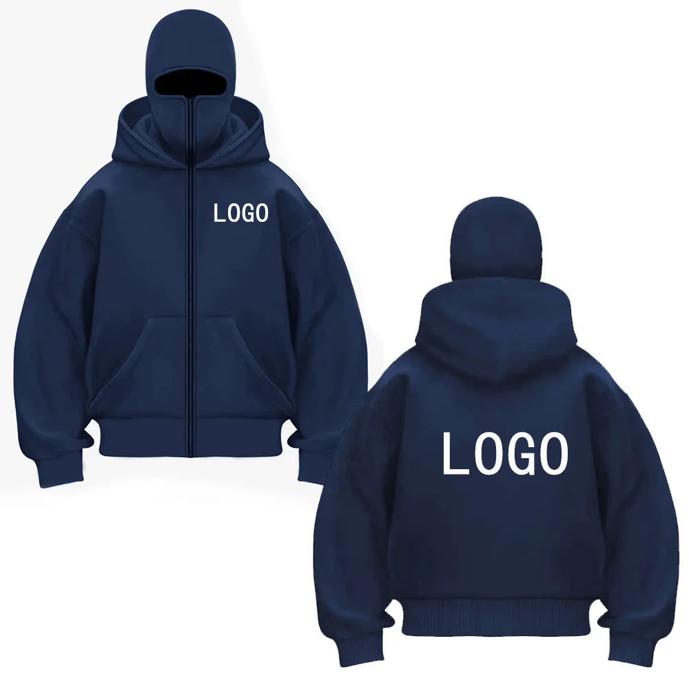 Street statement hoodies insulated double-hooded sweatshirts, masked zip-up sweatshirts