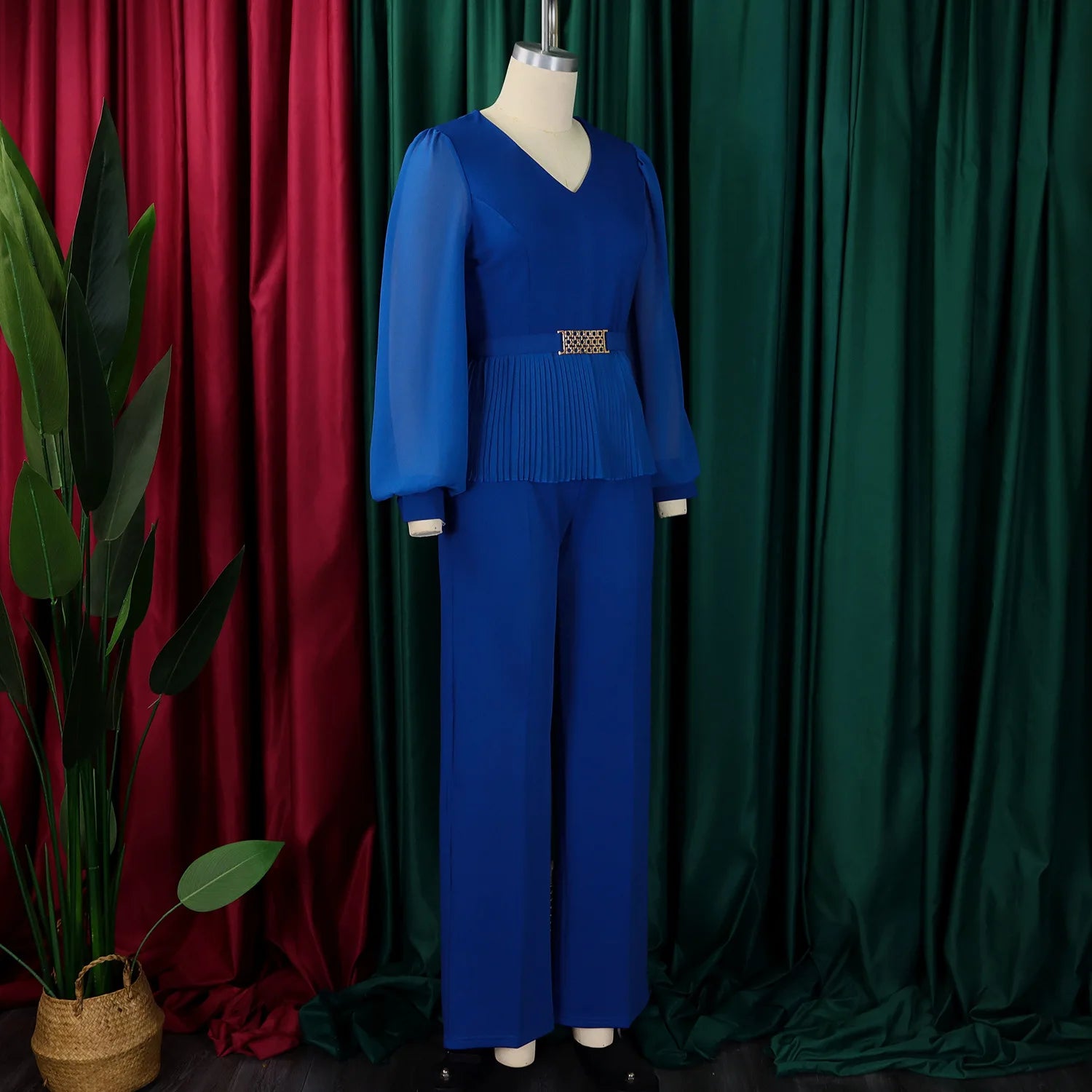 Suit Women High Waist Big Pants Set Lady Office Large Pantsuit