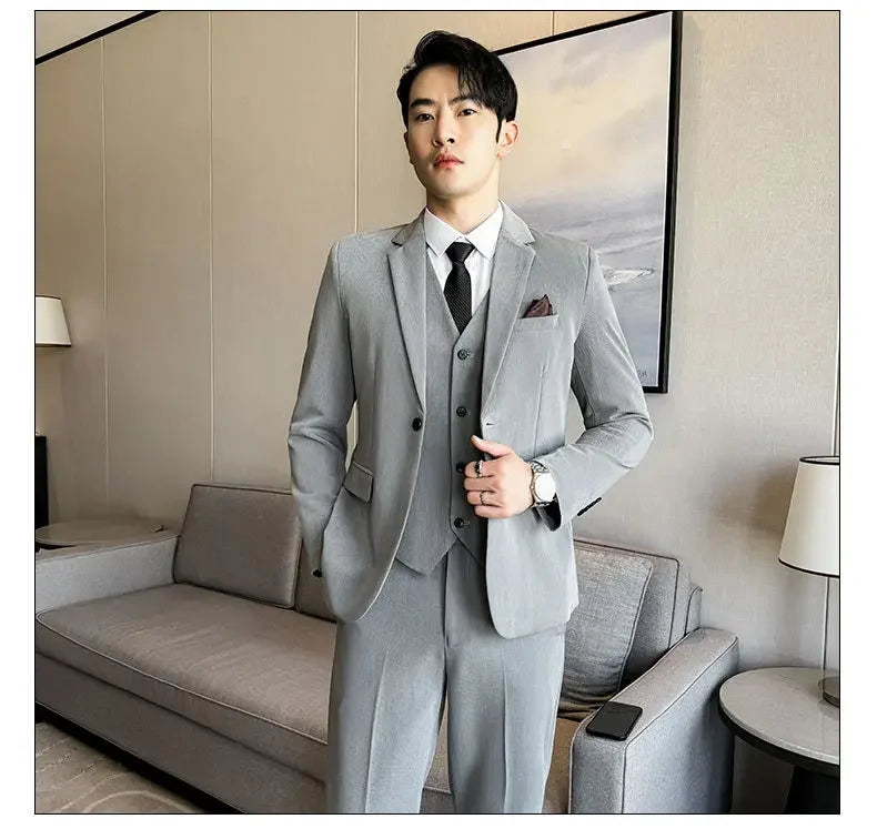 Black Mens Office Suit 3 Piece, Fashion Slim Fit Jackets and Vest with Trousers