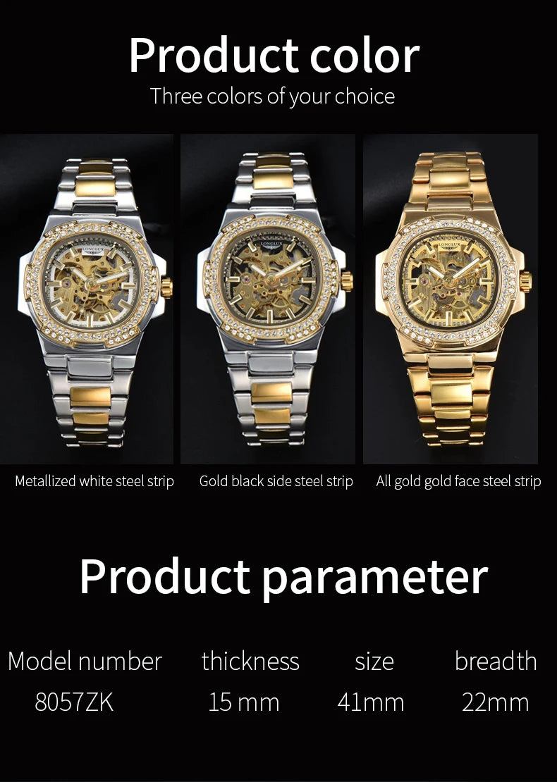 LONGLUX automatic man watch luxury stainless steel mechanical