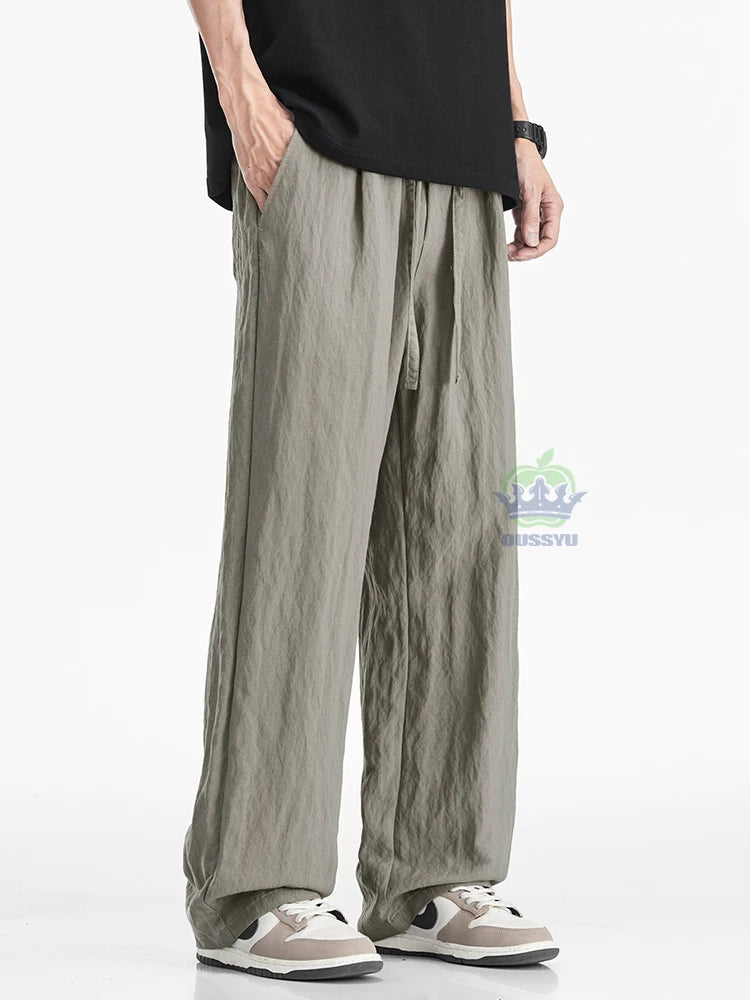 Man's Casual Pants Men Elastic Waist Baggy Straight Wide Leg Jogger Breathable Trouser