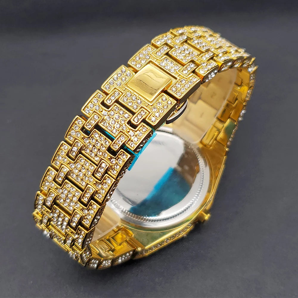 Quartz Watches For Men Octagonal Case Luxury Diamond Men's Watch