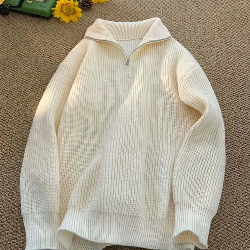 Zipper Turtleneck MEN Knitted Sweatshirt Korean Loose Lazy Style Solid Sweater