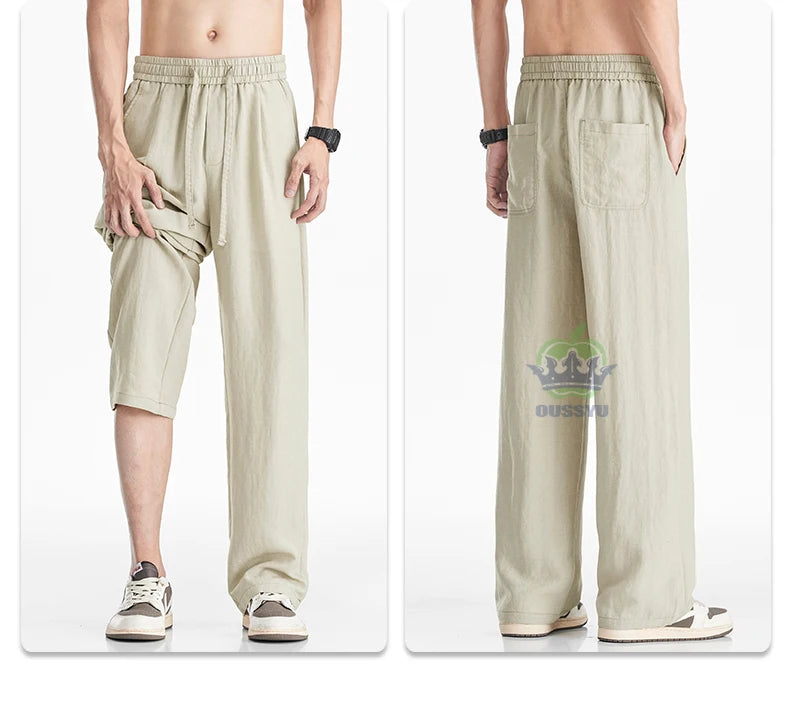 Man's Casual Pants Men Elastic Waist Baggy Straight Wide Leg Jogger Breathable Trouser