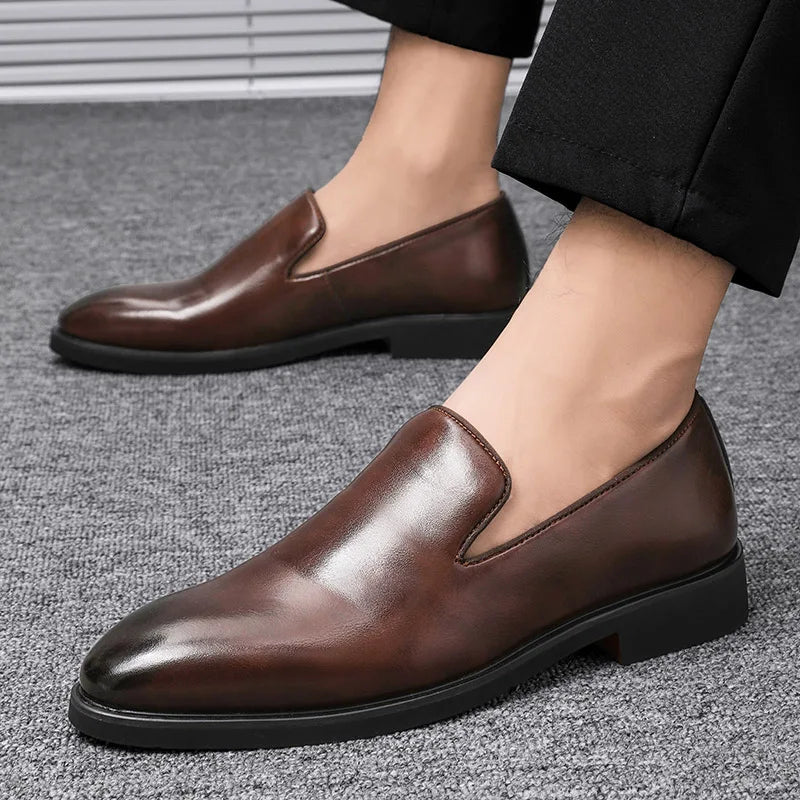 Business Formal Slip-On Leather Shoes Men's Casual Moccasins Black Wedding Shoes