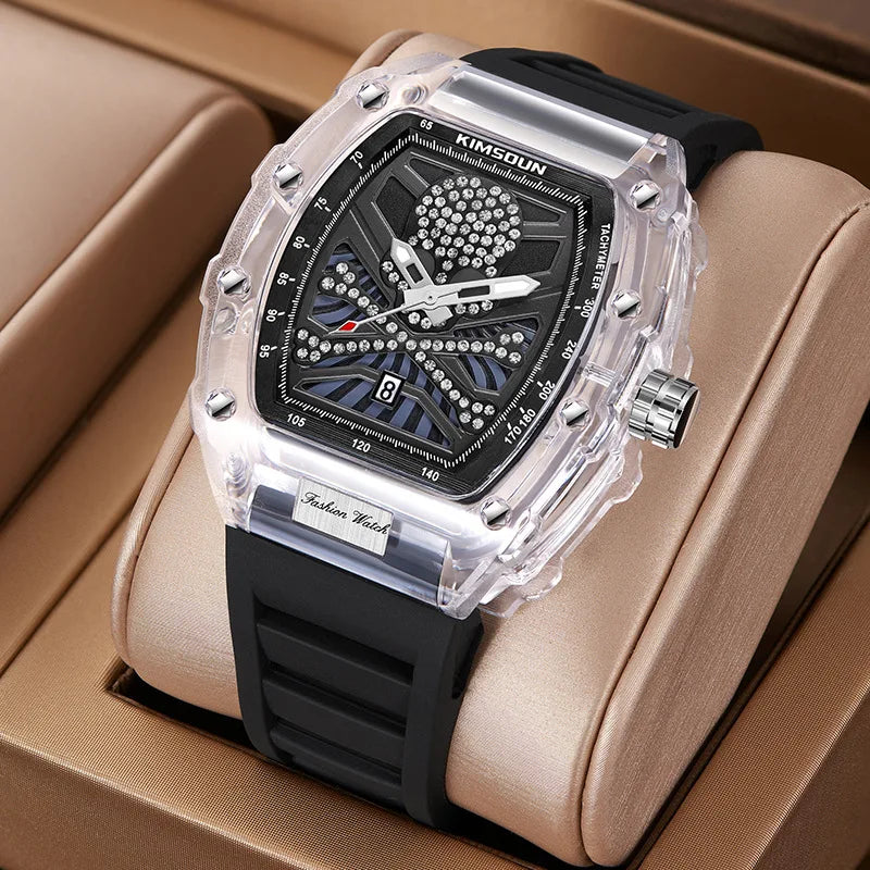 Aa fantastic watch, barrel shaped skull shaped transparent quartz watch