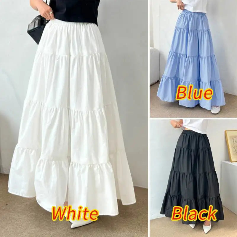 ZANZEA Women Casual Tiered Maxi Skirt Korean Fashion Elastic
