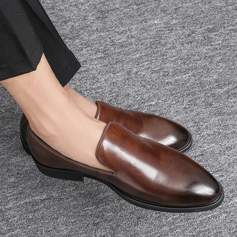 Business Formal Slip-On Leather Shoes Men's Casual Moccasins Black Wedding Shoes