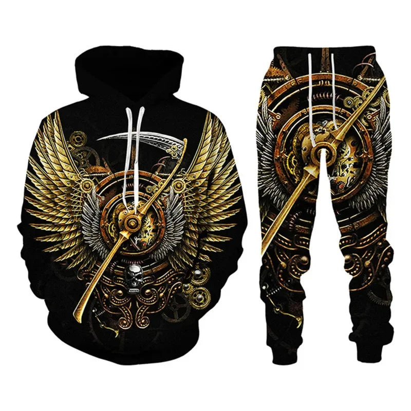 Men Punk Hoodie Suit Skull 3D Print Tracksuit/Pants Goth Skeletons Pullover