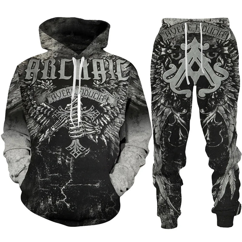 Men Hoodie & SET Tracksuit Gothic Skull Tattoo 3D Printed Fashion