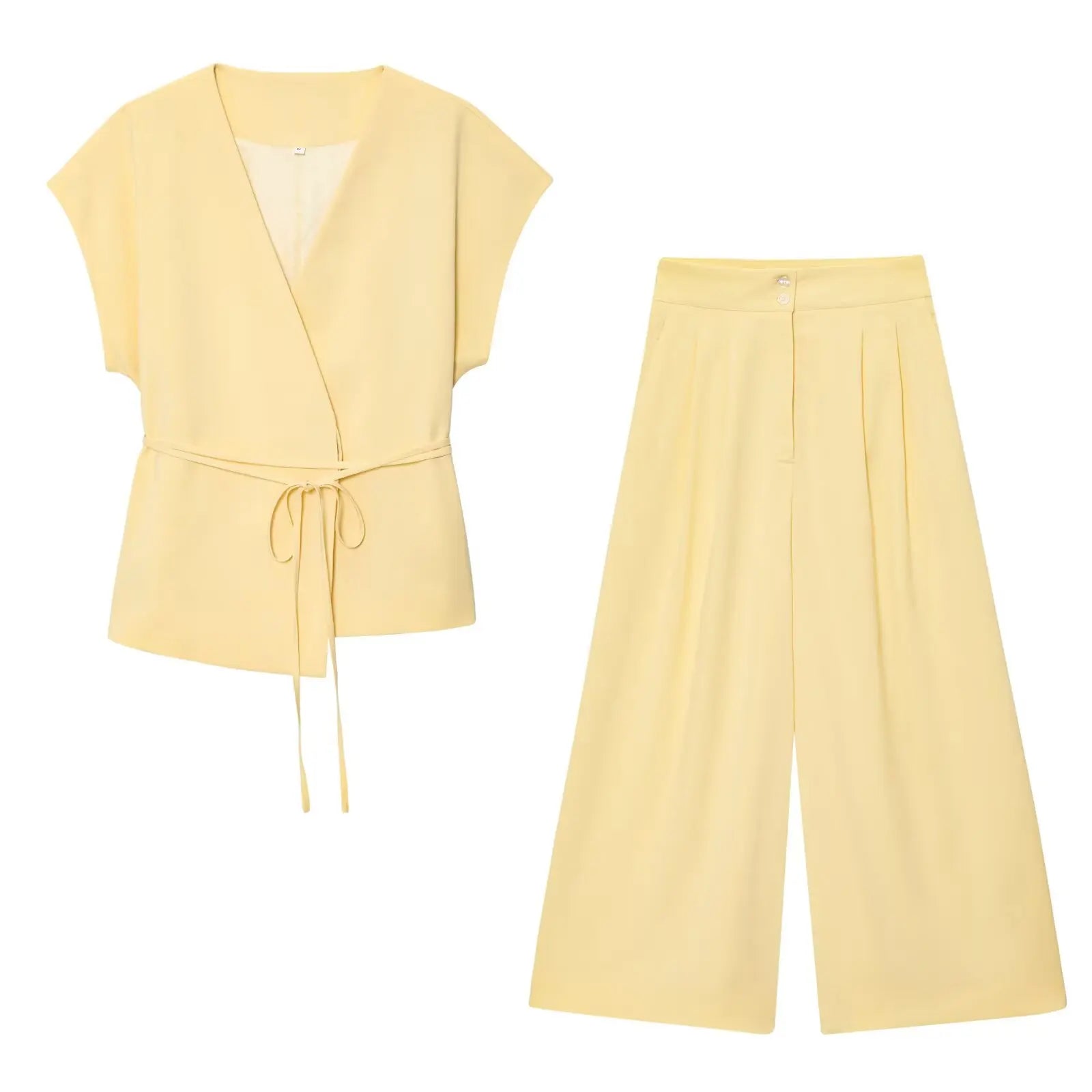 TFMLN Fashion Women's Trouser Suits V-Neck Top with Belt Straight Pants Sets