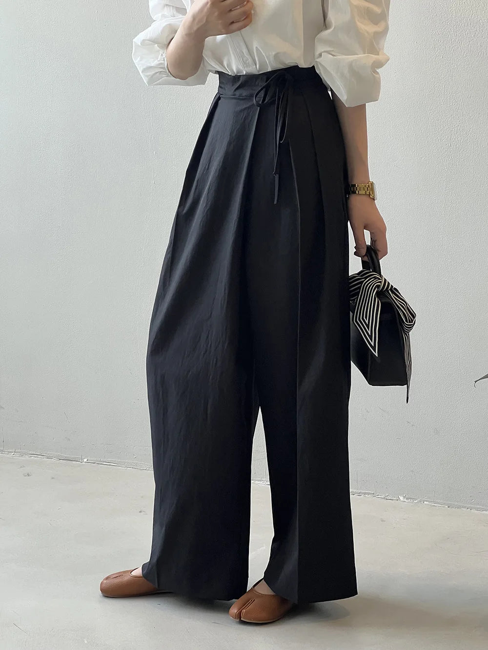 Women Casual Wide Leg High Waist Pants Fashion Clothes Black Brown Pants Female