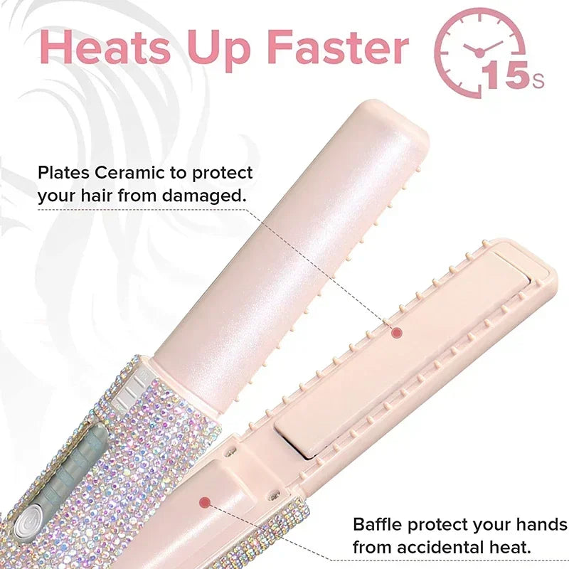 Electric USB Hair Straightener Curler Fashion Colored Diamond Design Wireless