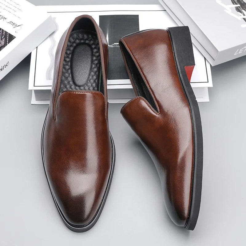 Business Formal Slip-On Leather Shoes Men's Casual Moccasins Black Wedding Shoes
