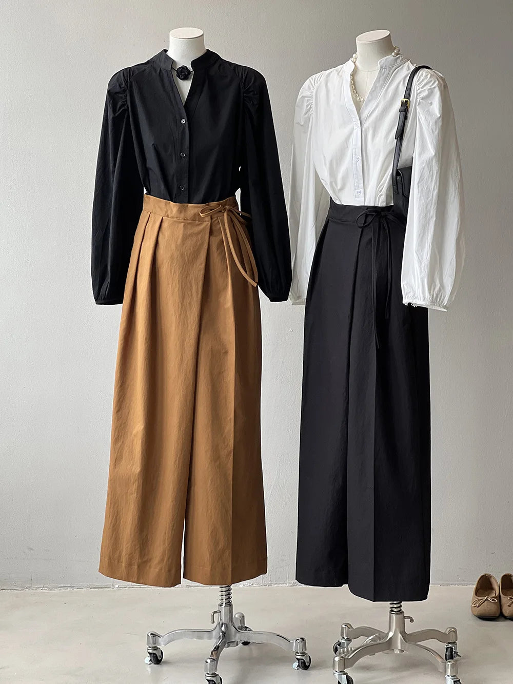 Women Casual Wide Leg High Waist Pants Fashion Clothes Black Brown Pants Female