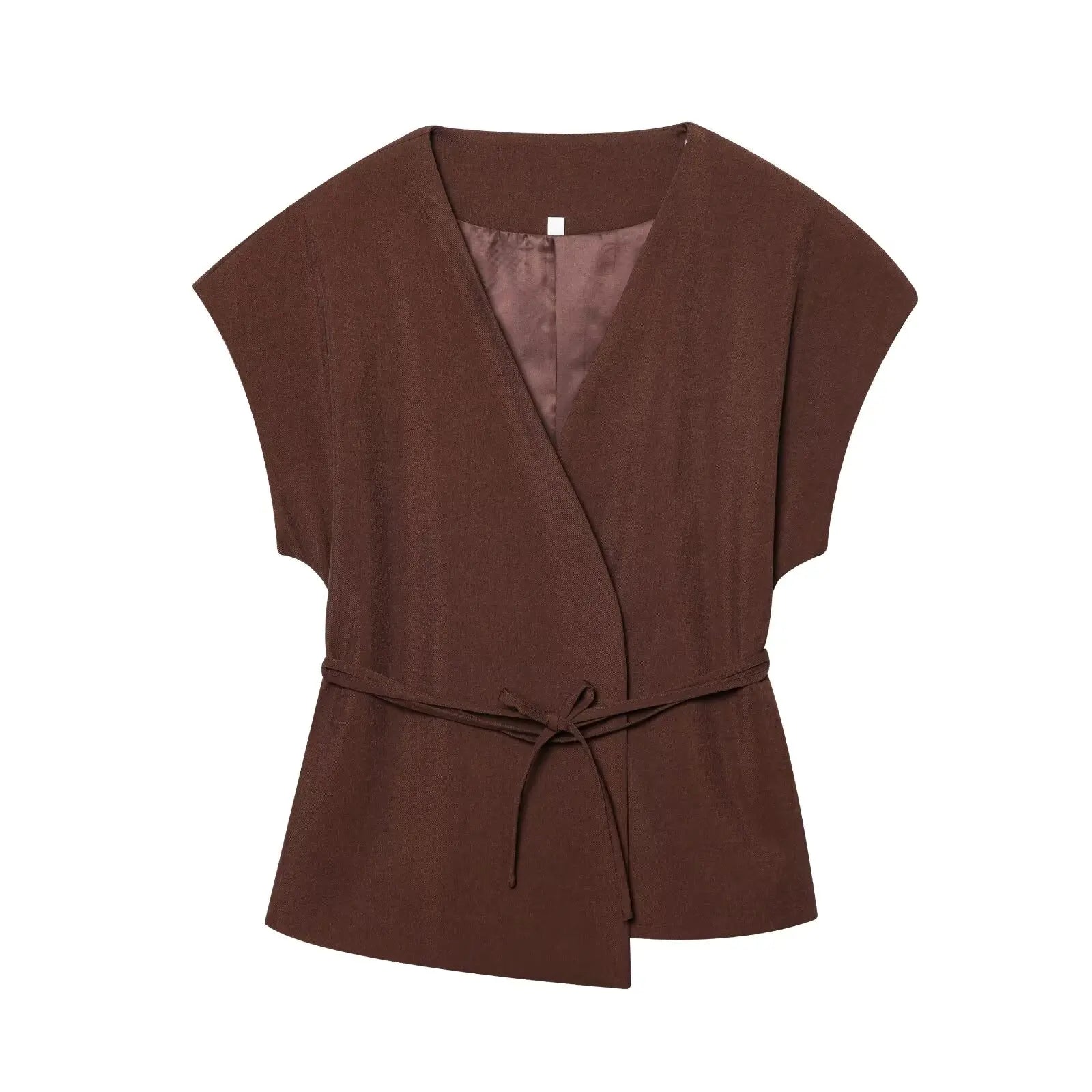 TFMLN Fashion Women's Trouser Suits V-Neck Top with Belt Straight Pants Sets